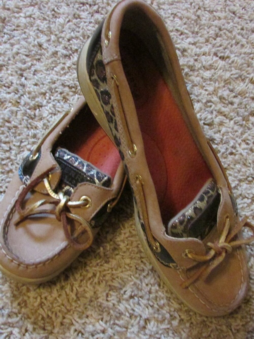 Sperry Top-Sider 7.5 Glitter Leopard Boat Shoes Leather Fabric Loafers Shoes EUC